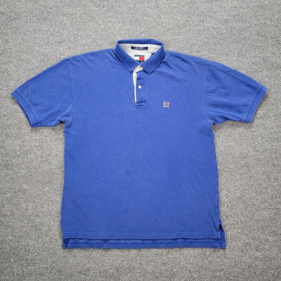 Tommy Hilfiger Polo Shirt Mens Large Blue Short‎ Sleeve Vintage Golf Preppy - Picture 1 of 11